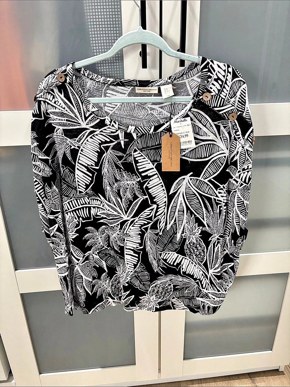Christian Siriano Floral Long Sleeve Blouse and pants in Black & White Size Medi